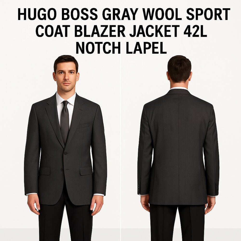 Hugo Boss Gray Wool Sport Coat Blazer Jacket 42L Notch Lapel
